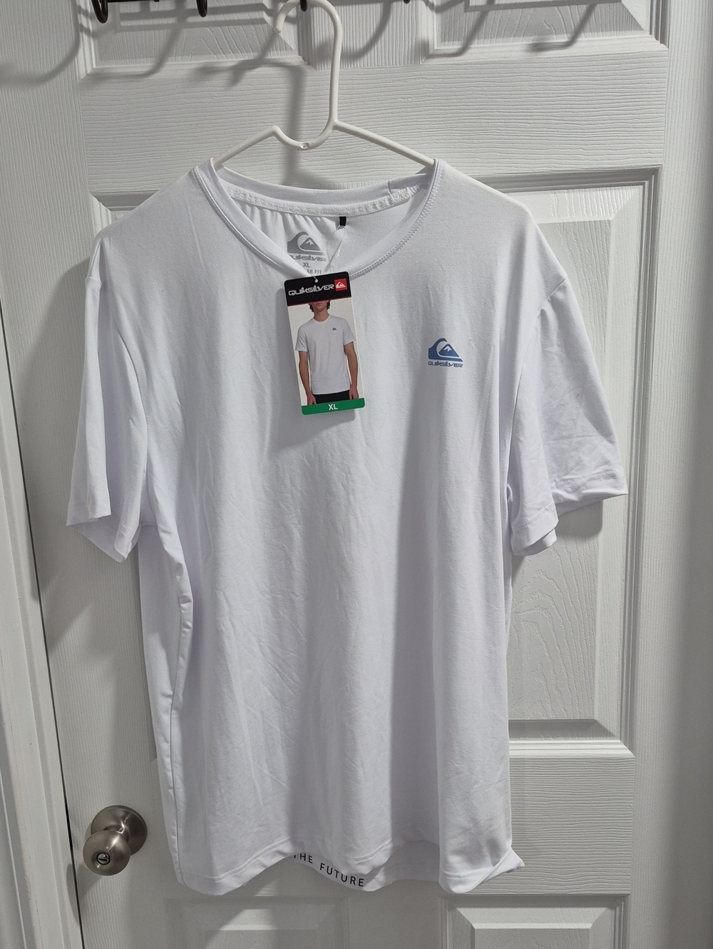 Quiksilver White Short Sleeve Tee with Blue Logo
